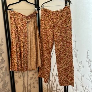 NWT Zara Two-Piece Floral Straight Leg Pants and Wrap Pleated Skirt, XL, Pink